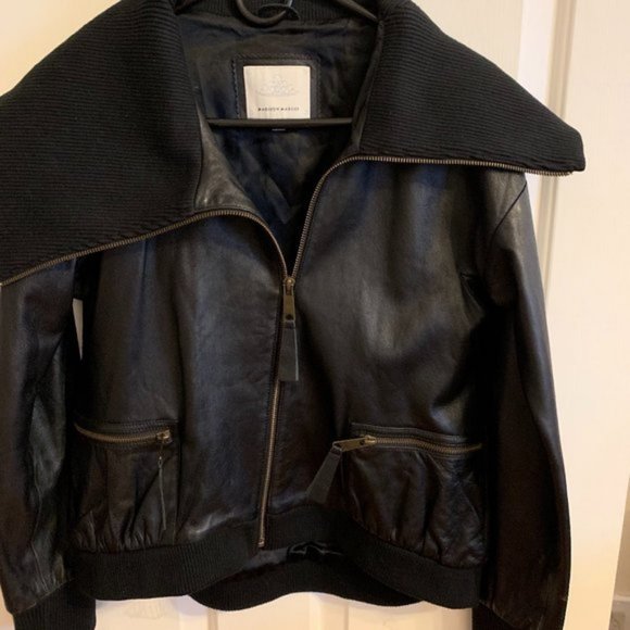 MADISON MARCUS bomber pilot leather jacket oversized collar - Picture 2 of 7